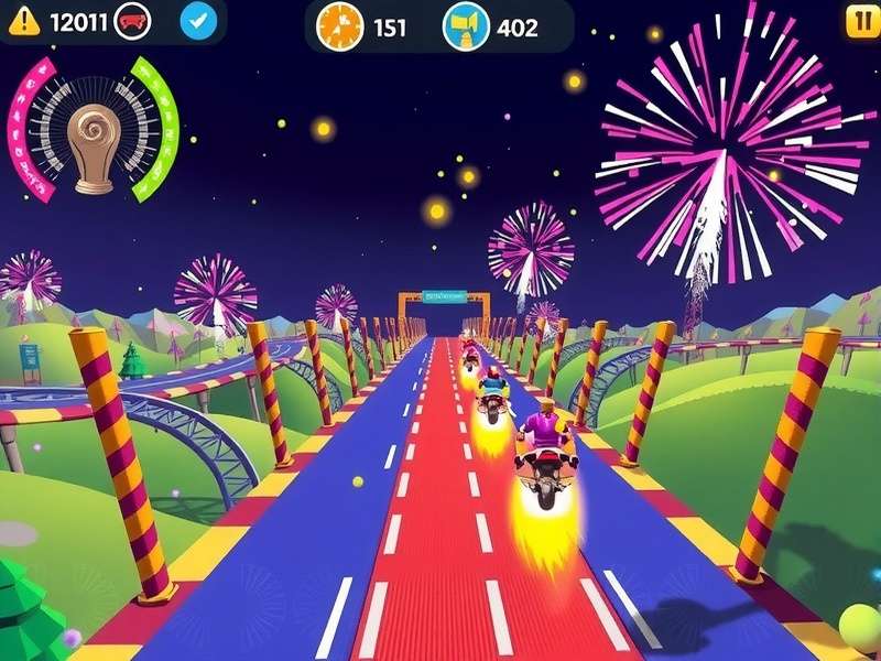 Speedy Send Saga game screenshot showing colorful racing tracks